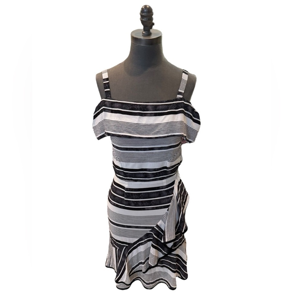 Olivaceous Black and White Stripe Open Back Dress Small